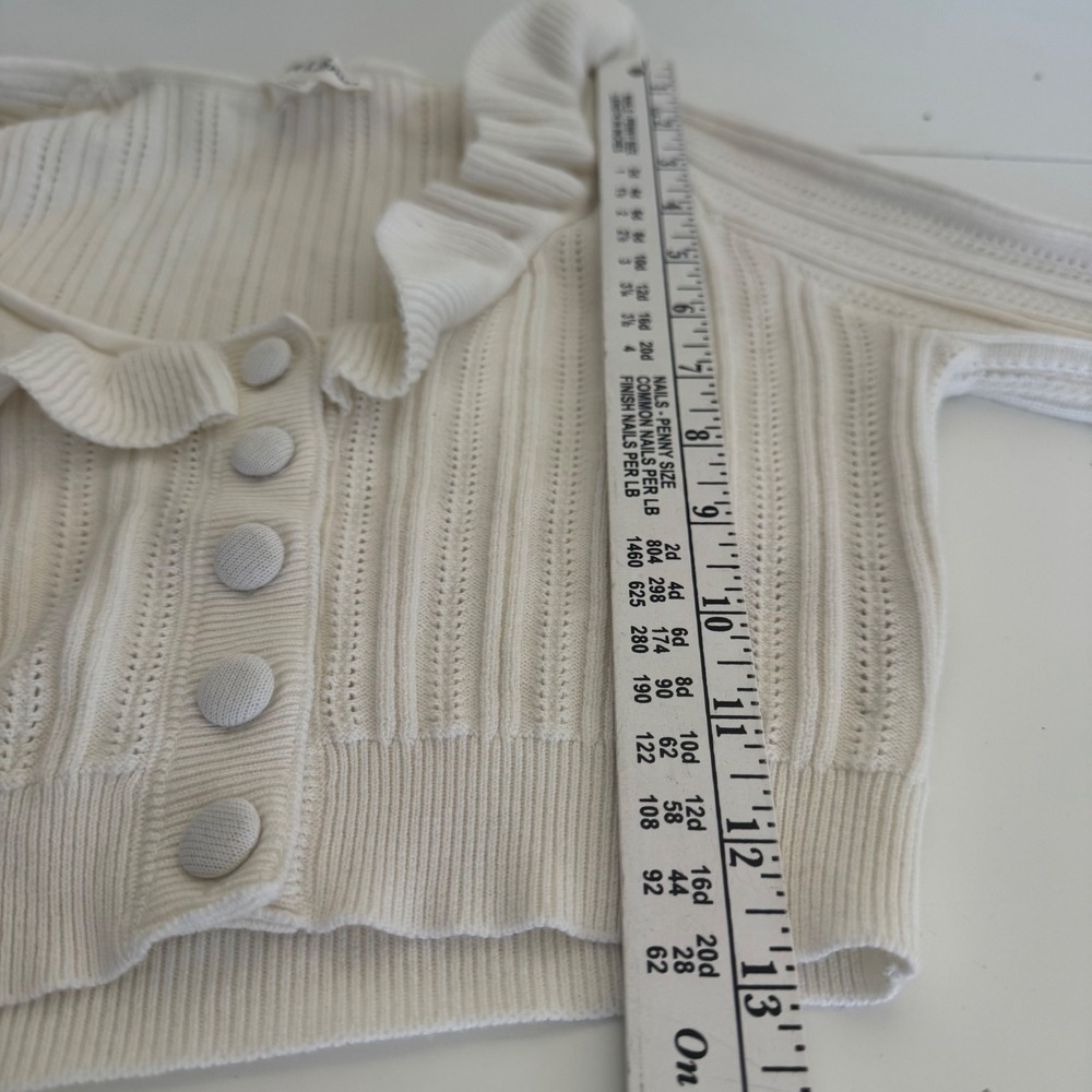 For Love & Lemons‎ Cream Pointelle Ruffle Cropped Cardigan Sweater XXS Ivory - Picture 11 of 12